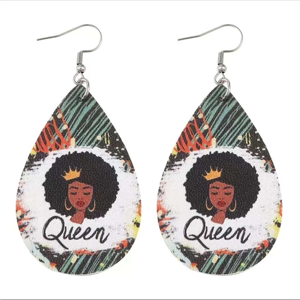 Leather Teardrop Queen Drop Earrings